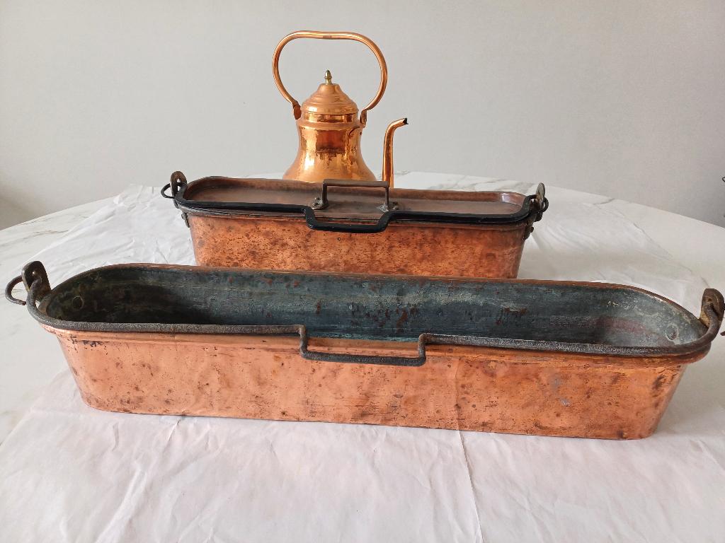 2 terrines en cuivre pour préparer le repas dans la cheminée, Enlèvement ou Envoi