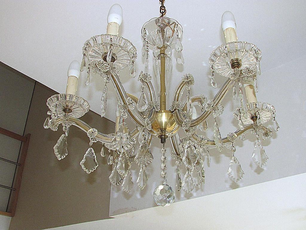 LUSTRE CRISTAL 6 BRANCHES, Maison & Meubles, Enlèvement, Utilisé