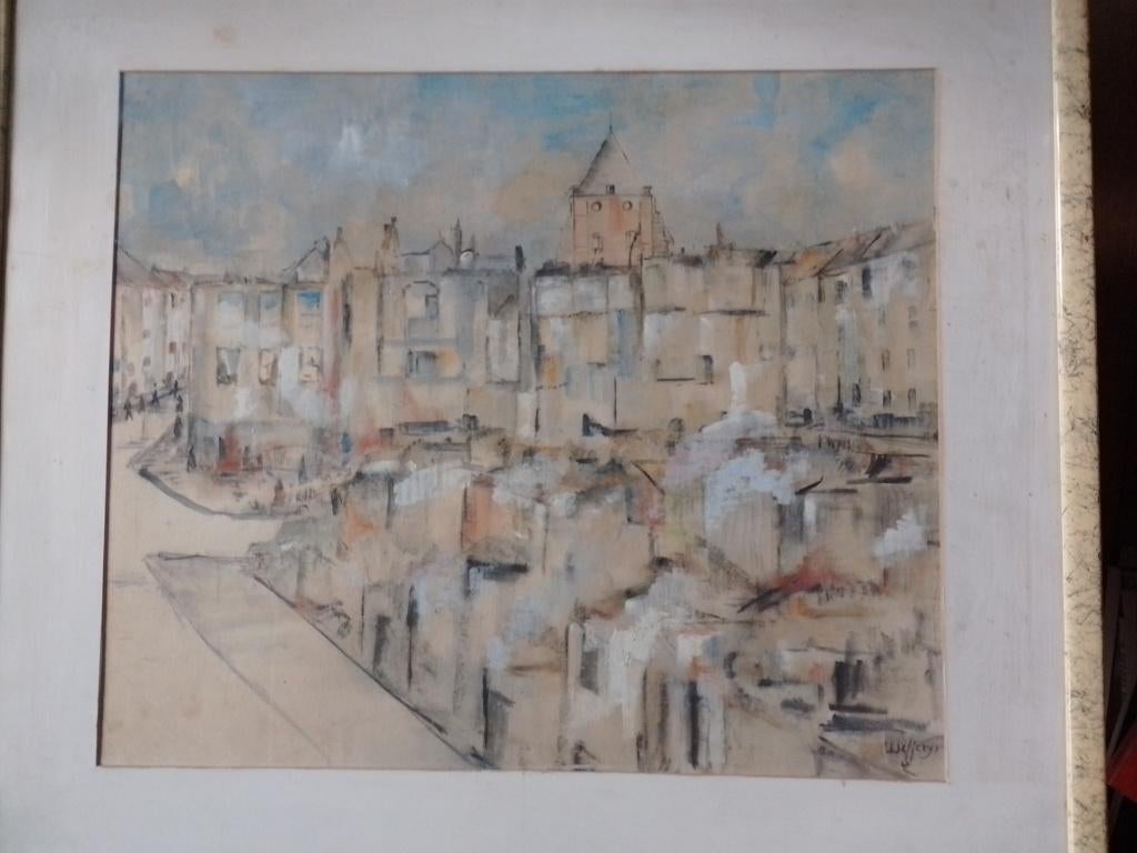 Jack Jefferys  1896 - 1961  Aquarel  Stadsgezicht, Verzenden