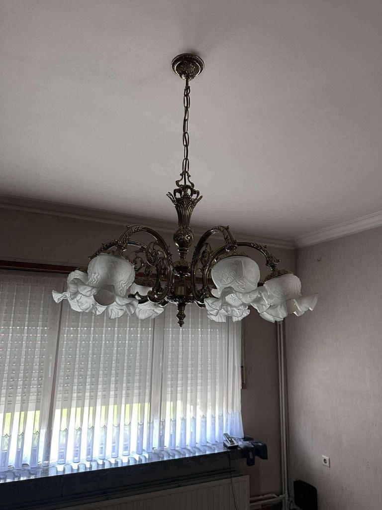 Luster met 6 armen (Victoriaanse stijl), Enlèvement, Utilisé, Verre, Victoriaans