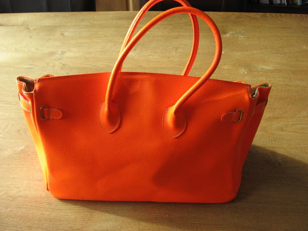 Damestas Borse in Pelle Genuine Leather Made in Italy, Handtassen en Accessoires, Ophalen of Verzenden, Zo goed als nieuw, Oranje