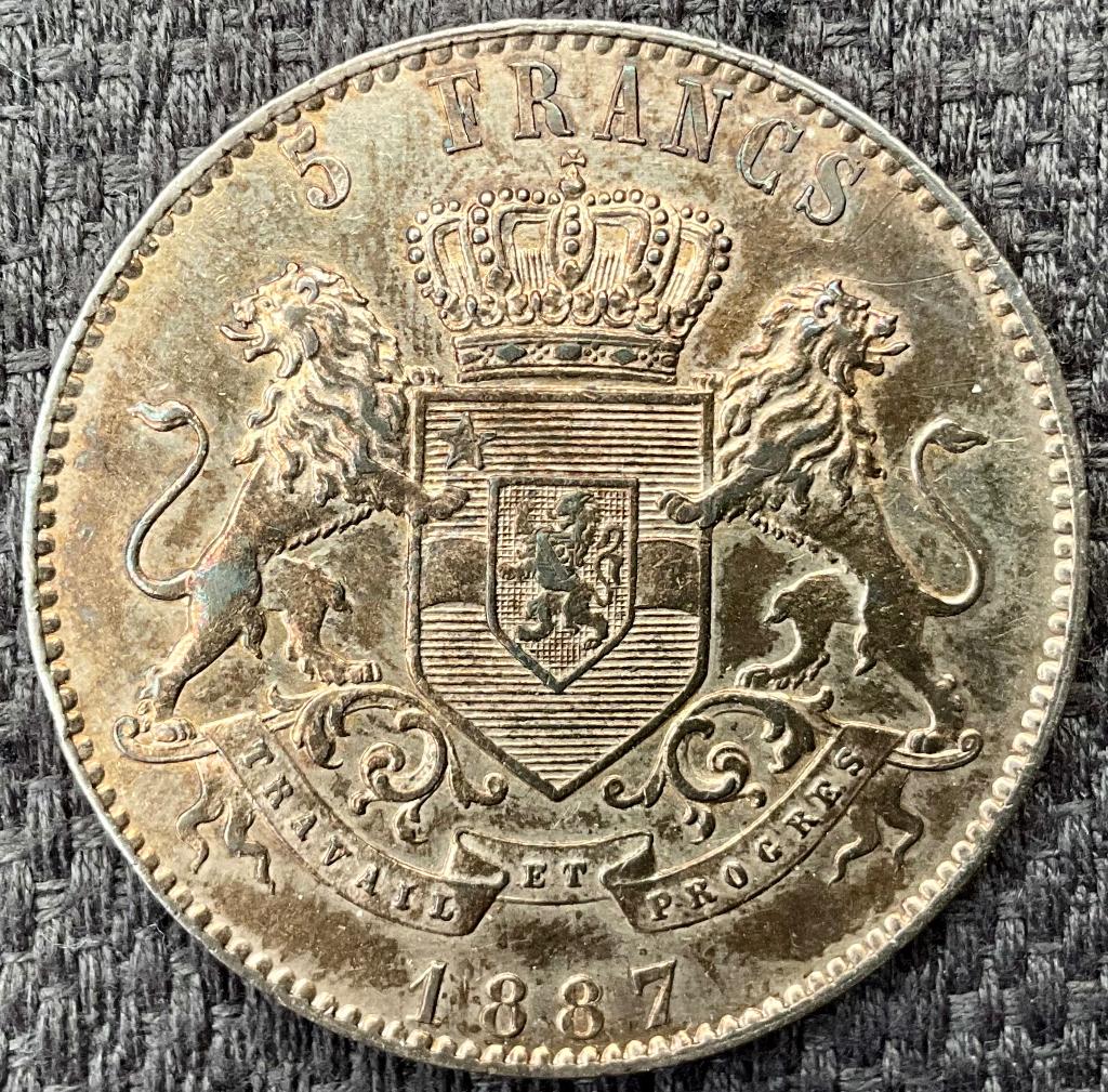 Belgium/Congo 5 Francs 1887 Prachtig exemplaar!!, Verzenden, Zilver, Losse munt, Zilver