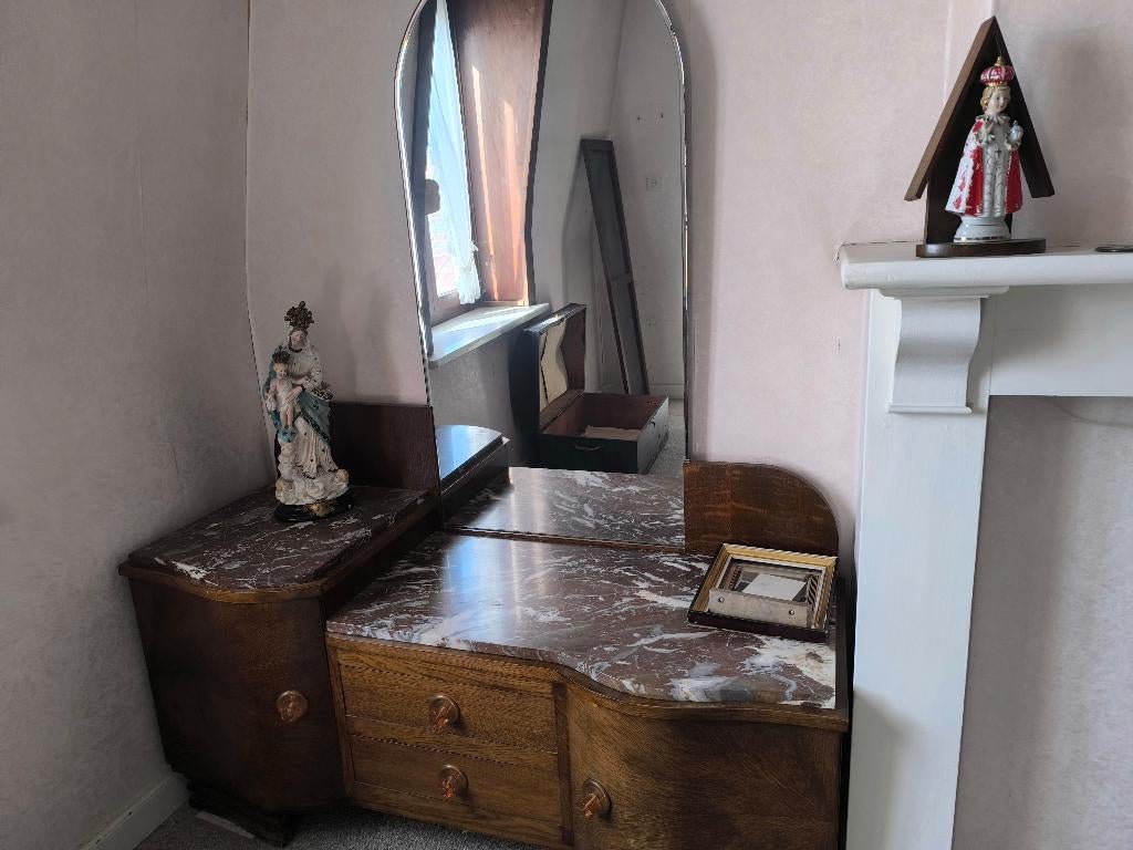 Art Deco kaptafel 1930s – marmeren bladen – grote spiegel, Antiek en Kunst, Ophalen