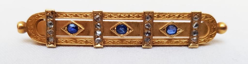 Barette goud 15kt diamant saffier., Ophalen of Verzenden, Goud, Met edelsteen