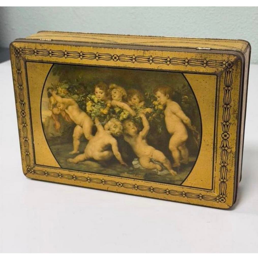 Vintage brocante koekjes blik PAREIN engeltjes goudkleur, Verzamelen, Blikken, Zo goed als nieuw, Koek(jes), Ophalen of Verzenden