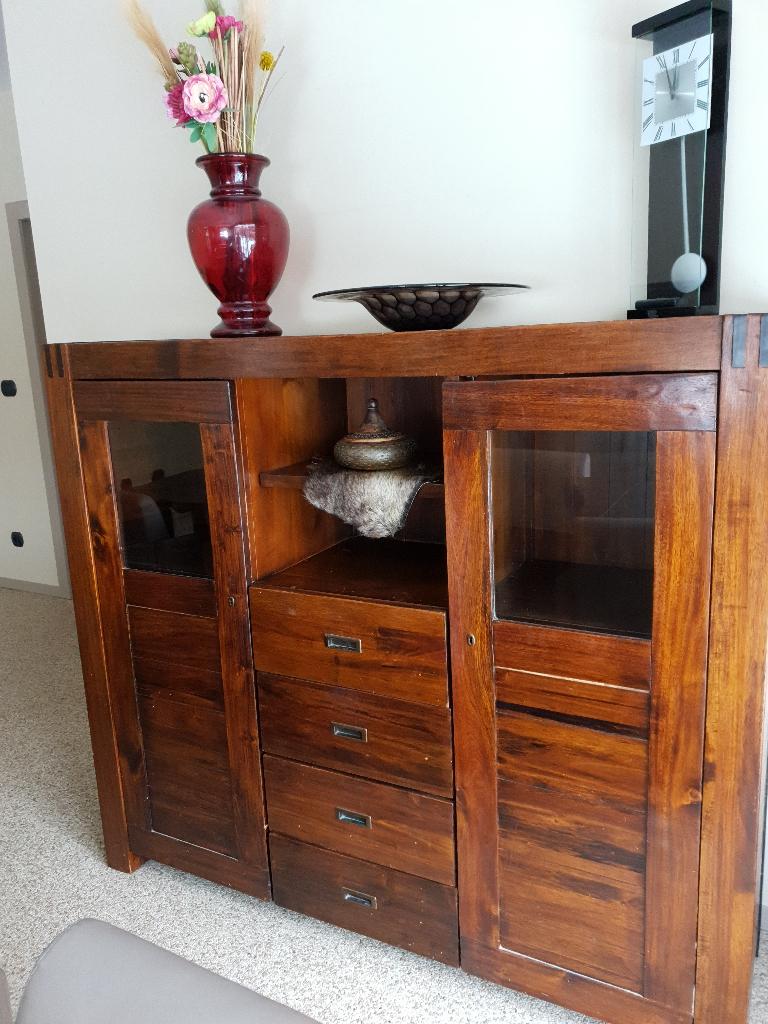 Vitrinekast en dressoir in teakhout, Ophalen, Gebruikt, 150 tot 200 cm, Teakhout