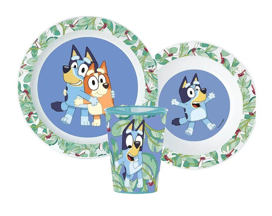 Bluey Kinderservies met Beker - Magnetron - 3 delig Eetsetje, Ophalen of Verzenden, Nieuw