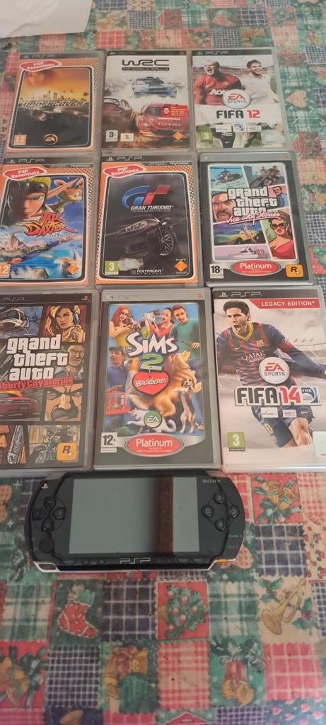 Psp + 9 spelletjes, Games en Spelcomputers, Spelcomputers | Sony PSP, Ophalen, Zwart, PSP, Gebruikt