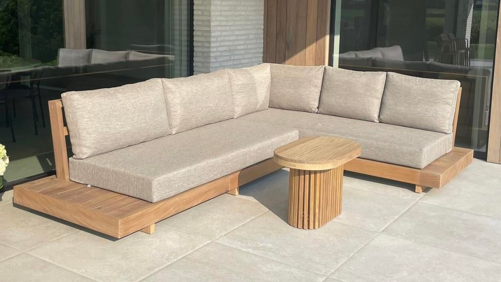 Hardhout lounge hoekbank Afrormosia, Tuin en Terras, Ophalen, Hardhout, 6 zitplaatsen, Zo goed als nieuw
