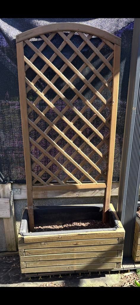 Houten bloembak met scherm, Tuin en Terras, Bloembakken en Plantenbakken, Ophalen, Gebruikt, 60 tot 100 cm, Rechthoekig