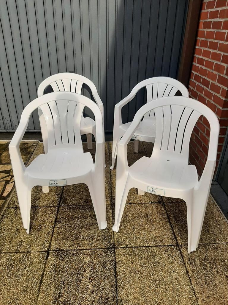 4 chaises de jardin en plastique blanc, Enlèvement, Utilisé, Synthétique