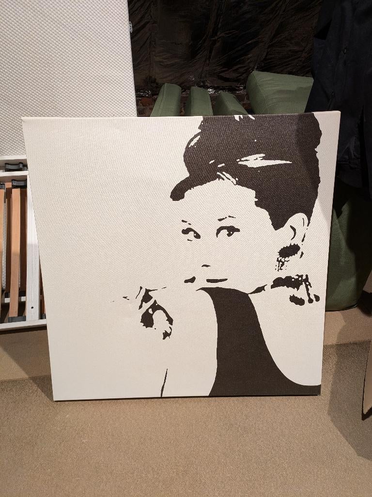 Canvas Audrey Hepburn 90x90, Maison & Meubles, 75 cm ou plus, Enlèvement, Utilisé, Peinture