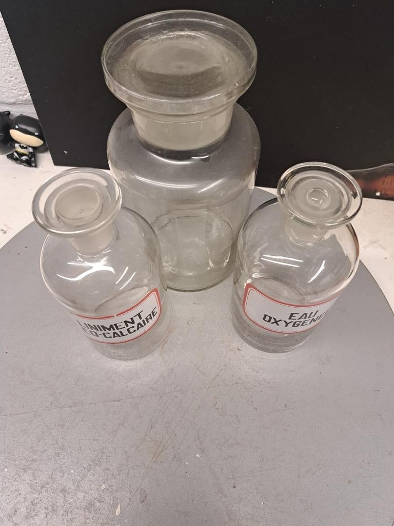 3 grote glazen  retro apotheek potten 21- 25 cm, Antiek en Kunst, Ophalen of Verzenden