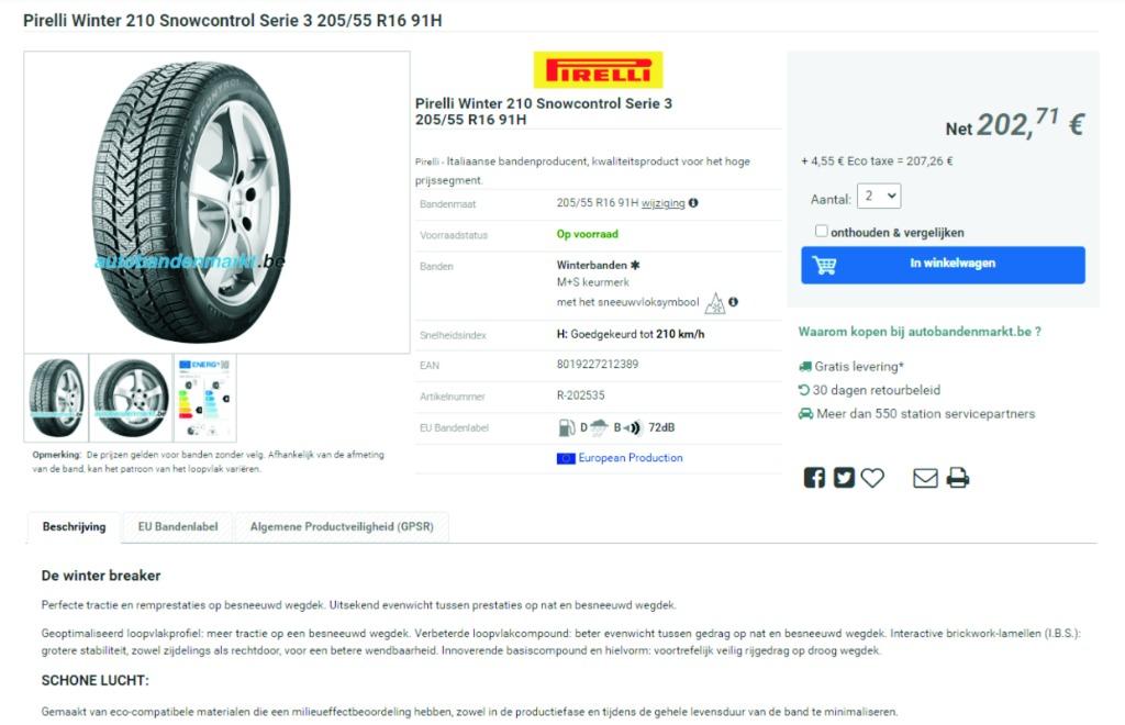 Pirelli winterbanden, Ophalen, Gebruikt, 16 inch, Banden en Velgen