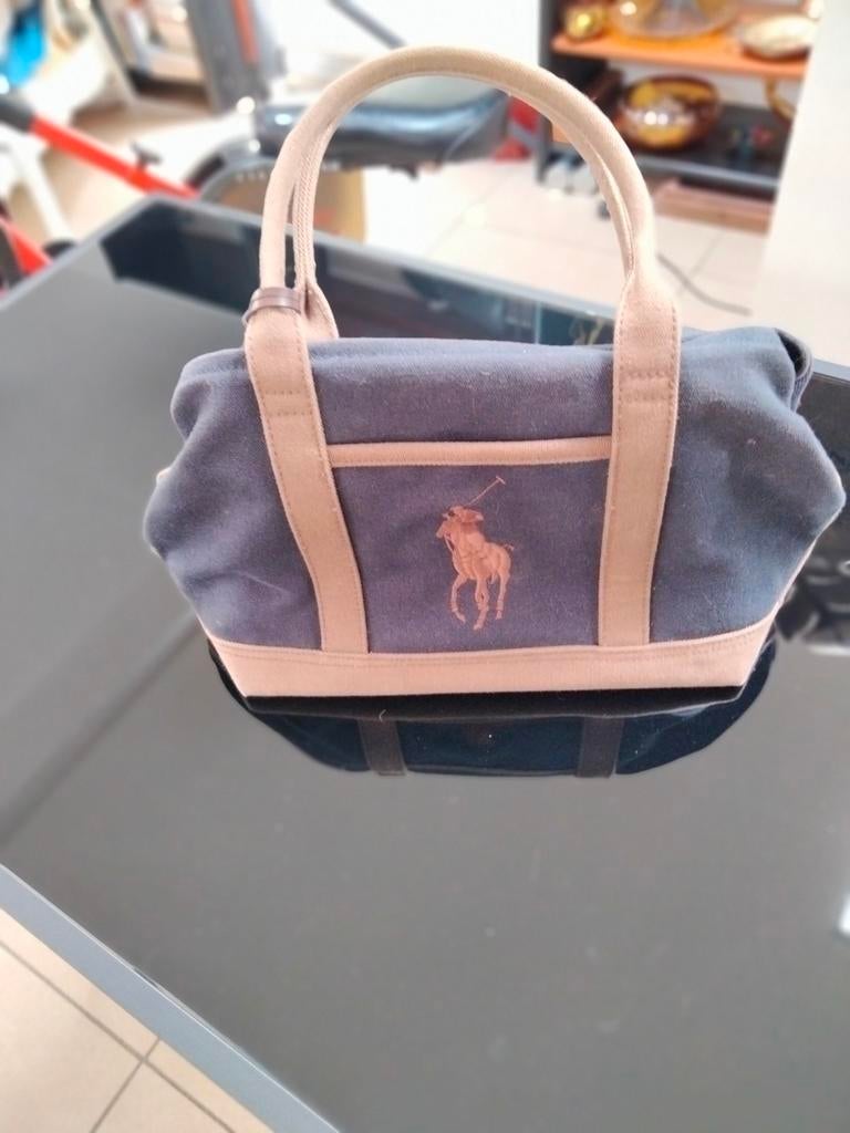 Handtas blauw en ecru stof.Ralph Lauren, Ophalen of Verzenden, Zo goed als nieuw, Blauw