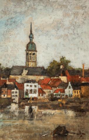 Louis Dubois (1830-1880): Zicht op Temse (48 x 61 cm), Antiquités & Art, Art | Peinture | Classique, Enlèvement ou Envoi