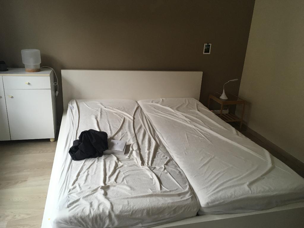 IKEA 2p bed kader en latten, Ophalen, Wit, Steigerhout, Tweepersoons