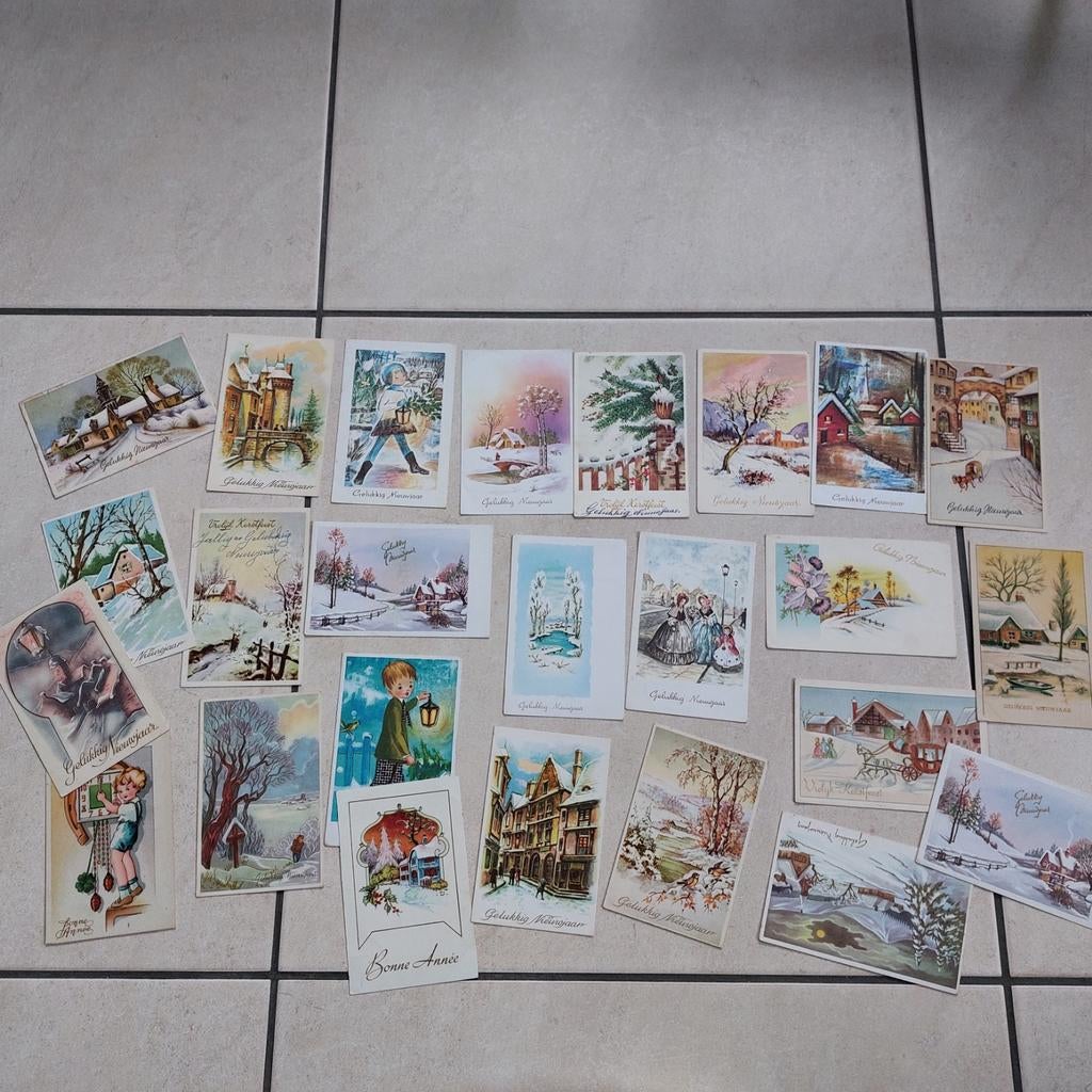 Lot oude Kerst en Nieuwjaarskaartjes, Ophalen of Verzenden, Zo goed als nieuw