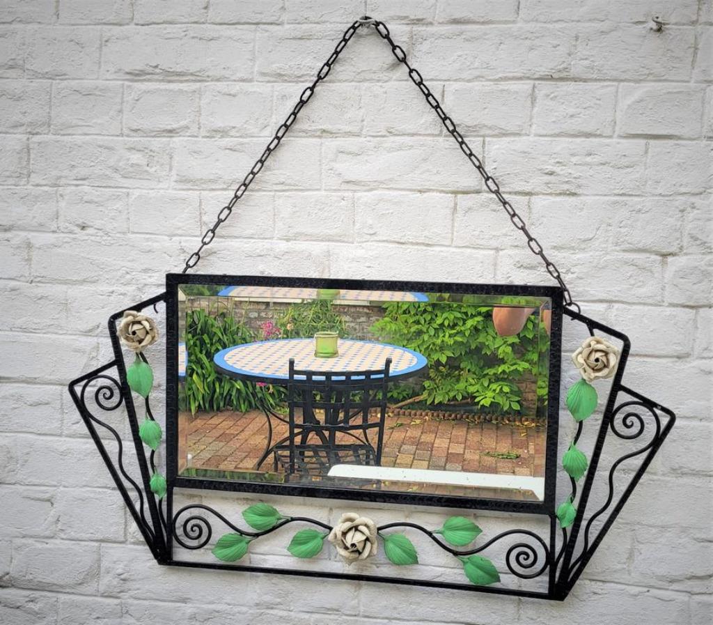 Miroir en métal peint Art Déco  années 1930, Antiquités & Art, Enlèvement ou Envoi, Rectangulaire, 50 à 100 cm, Moins de 100 cm