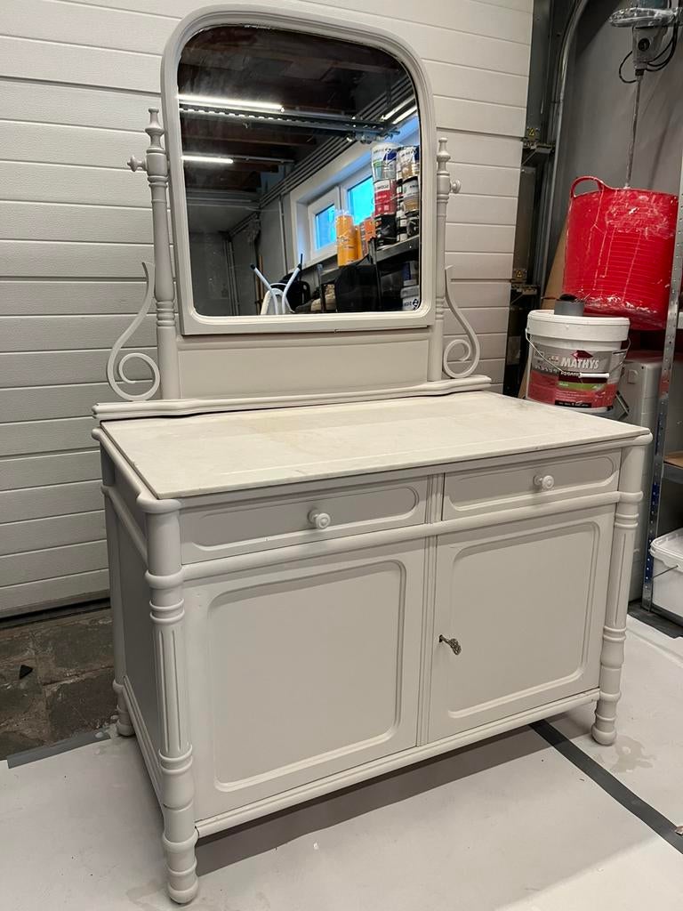 Antieken commode met spiegel en marmeren blad, Huis en Inrichting, Tafels | Kaptafels, Ophalen of Verzenden, Zo goed als nieuw