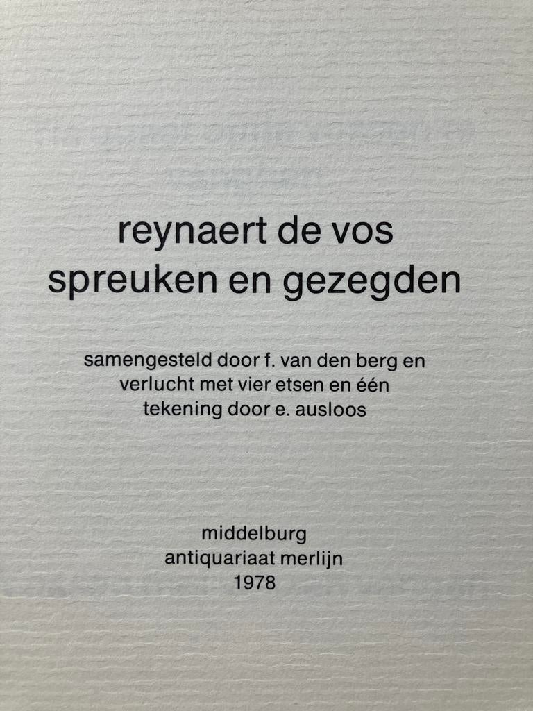 Reynaert de Vos spreuken en gezegden - Eddy Ausloos, Boeken, Literatuur, Ophalen of Verzenden