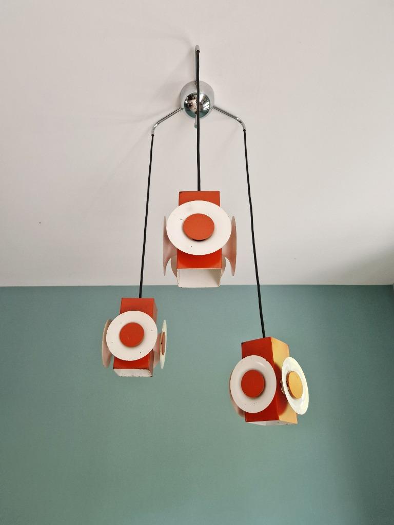 Lustre cascade Space Age, métal laqué orange, RAAK, 1970, Antiquités & Art, Enlèvement ou Envoi