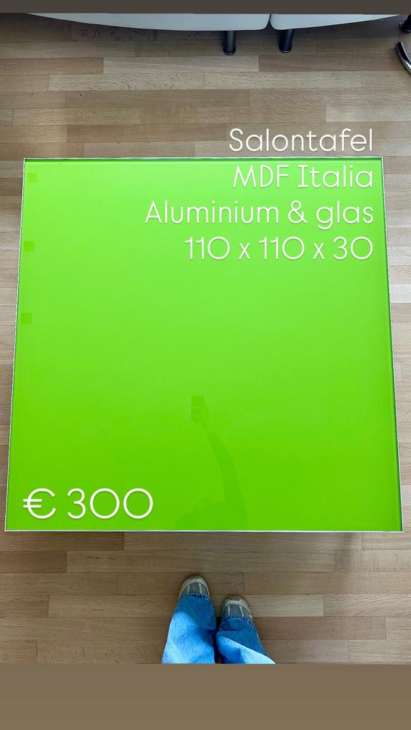 Fel groene Salontafel MDF Italia, Huis en Inrichting, Ophalen, Gebruikt, Vierkant, Glas
