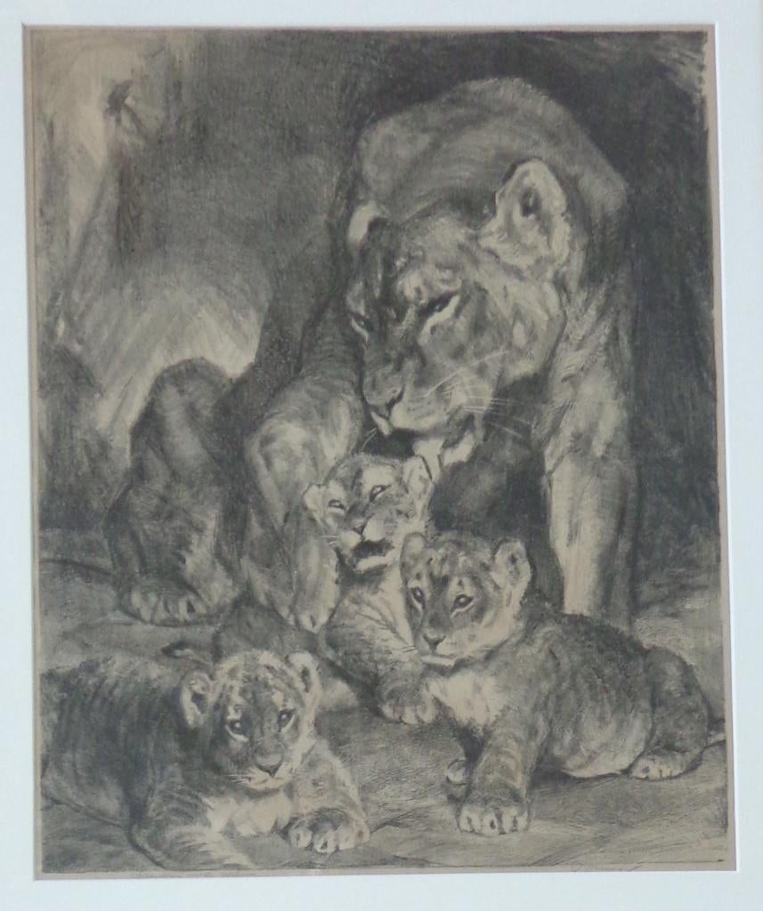 CORNELIS JAN MENSION / LEEUWIN WELPEN / ZW-W LITHO 75x61cm, Enlèvement