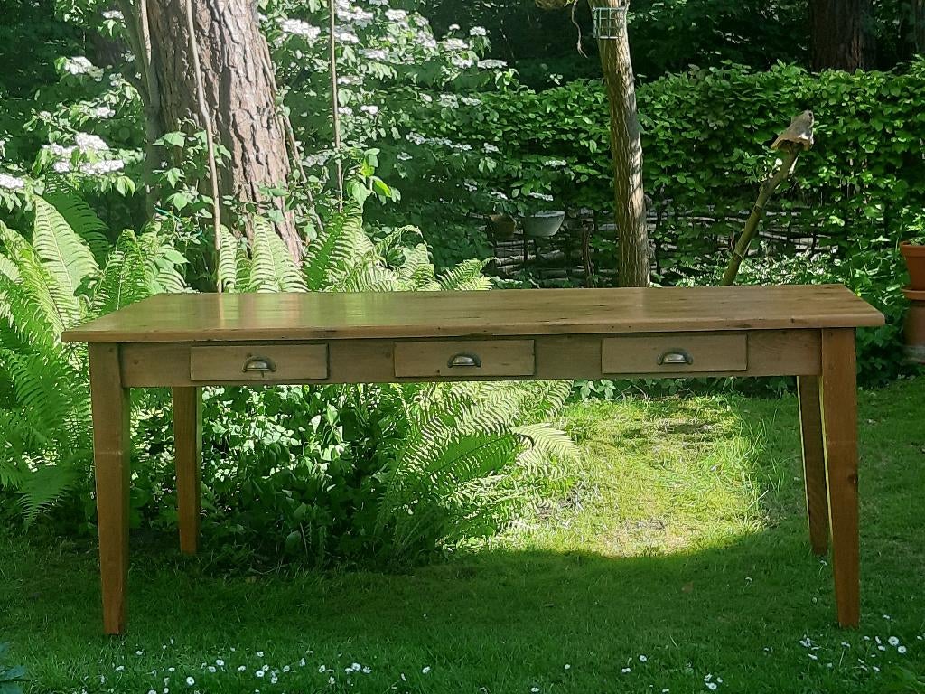 Grenen tafel met 6 stoelen, Huis en Inrichting, Ophalen, Gebruikt, 200 cm of meer, 50 tot 100 cm