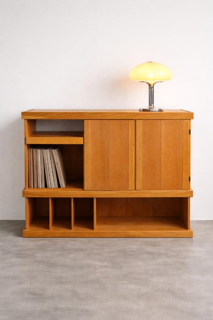 Meuble vintage mid-century – rangement vinyles / TV, 25 à 50 cm, 100 à 150 cm, Enlèvement, Utilisé