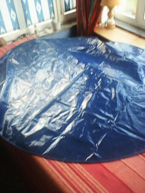 ROND blauw tafelkleed van tafelzeil (diameter 158 cm), Huis en Inrichting, Ophalen, Gebruikt, Binnen