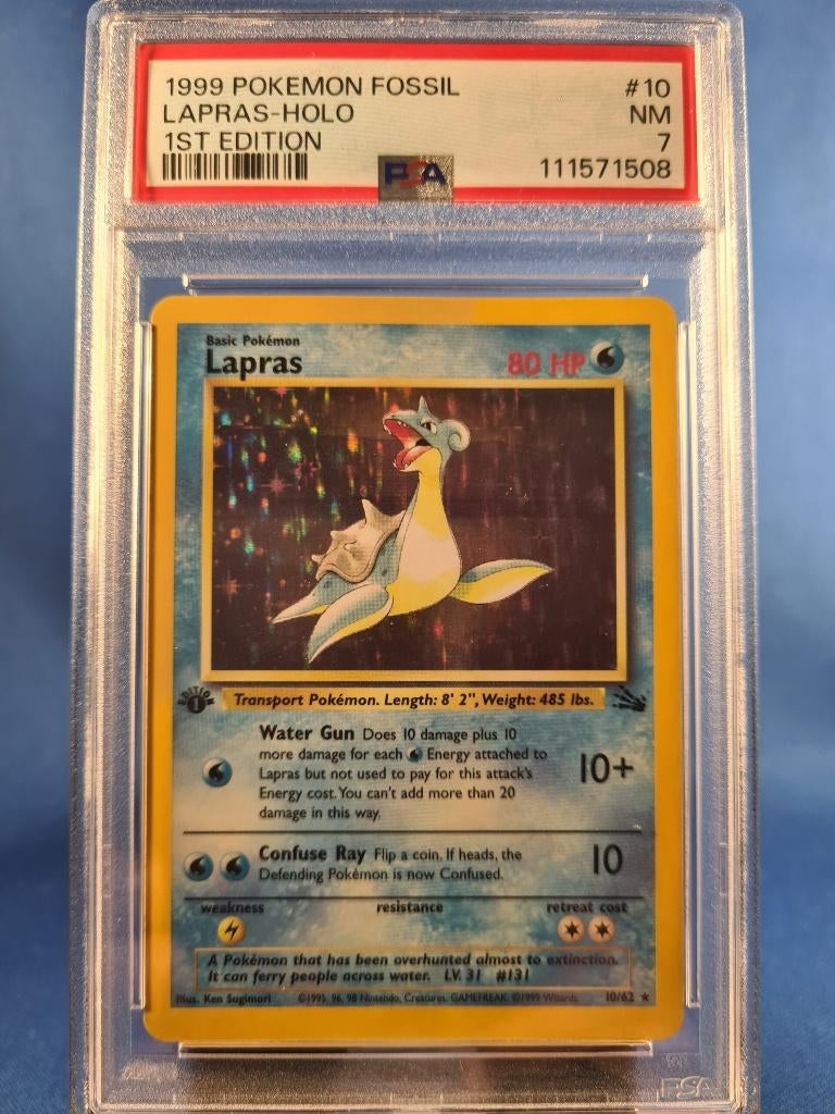 Lapras 10/62 - Fossil (1st edition) (PSA 7), Hobby en Vrije tijd, Verzamelkaartspellen | Pokémon, Verzenden, Gebruikt