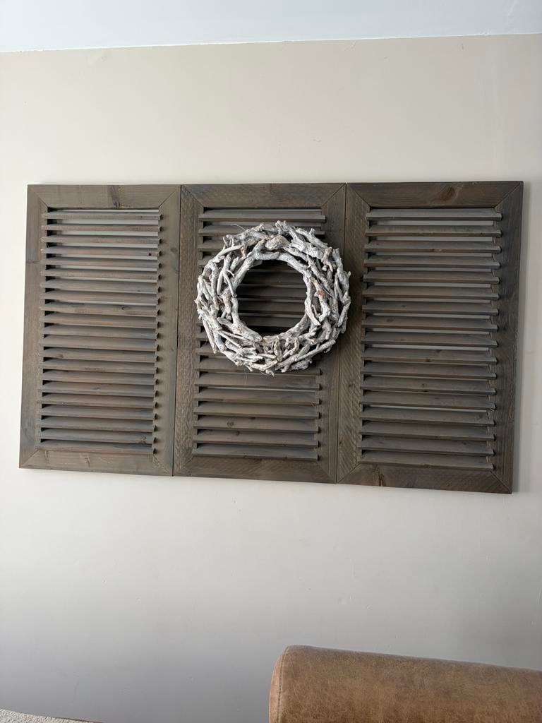 Stijlvolle wanddecoratie – hout met krans (1m50 x 90 cm), Ophalen, Hout, Zo goed als nieuw, Bruin