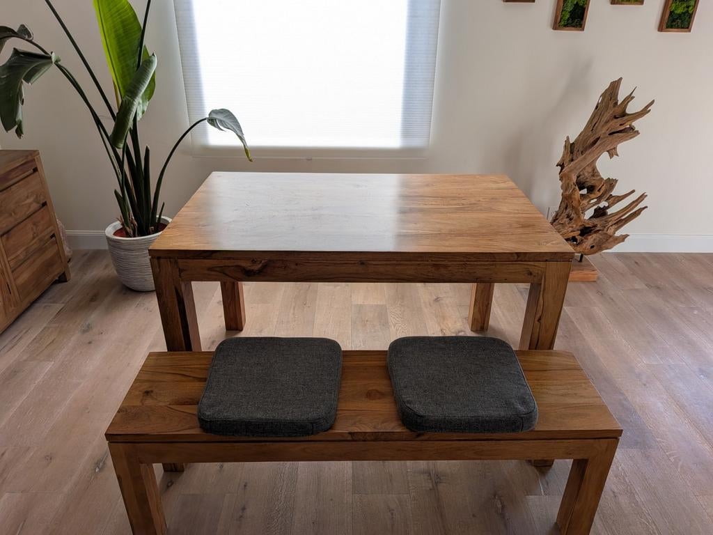 Table à manger + banc en Sheeran massif, Maison & Meubles, Enlèvement