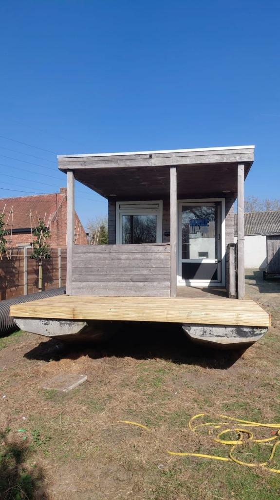 Vlot 3m28 x 9m80, Watersport en Boten, Motorboten en Motorjachten, Ophalen, Zo goed als nieuw, Hout, 9 tot 12 meter