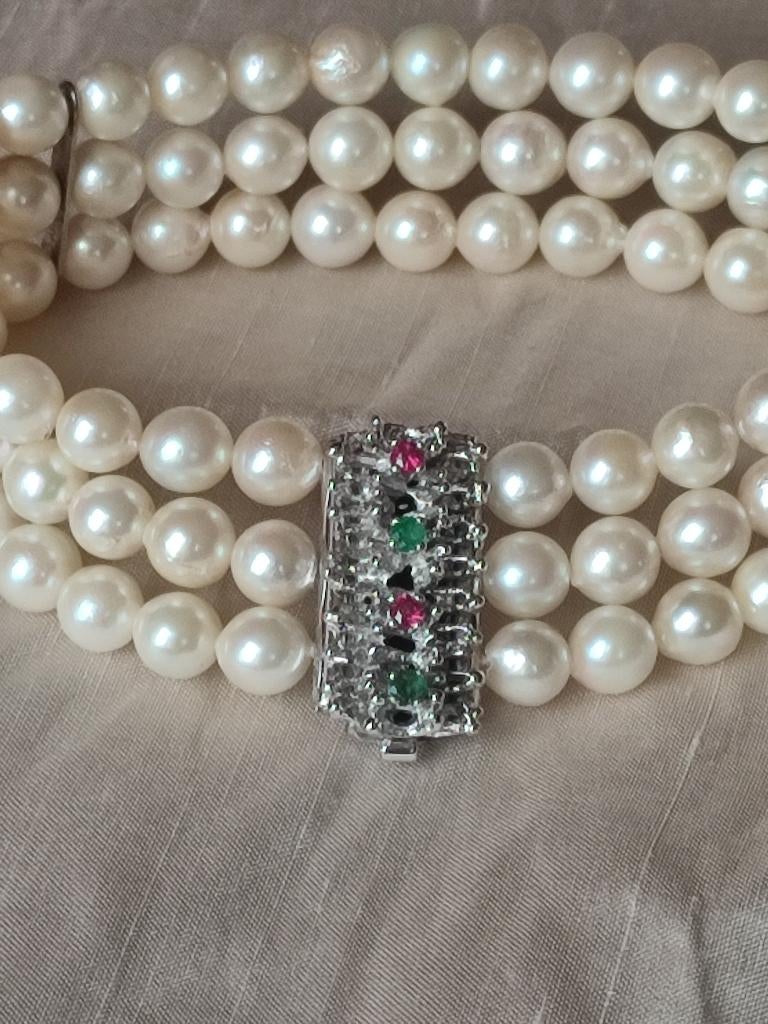 Parels armband met gouden slot, smaragden, robijnen, Ophalen of Verzenden, Zo goed als nieuw, Met edelsteen, Goud