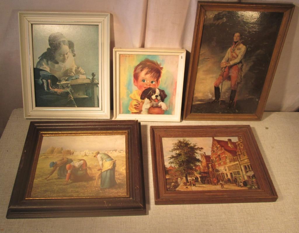 5 beaux cadres anciens en bois avec une impression, Maison & Meubles, Accessoires pour la Maison | Cadres, Enlèvement ou Envoi