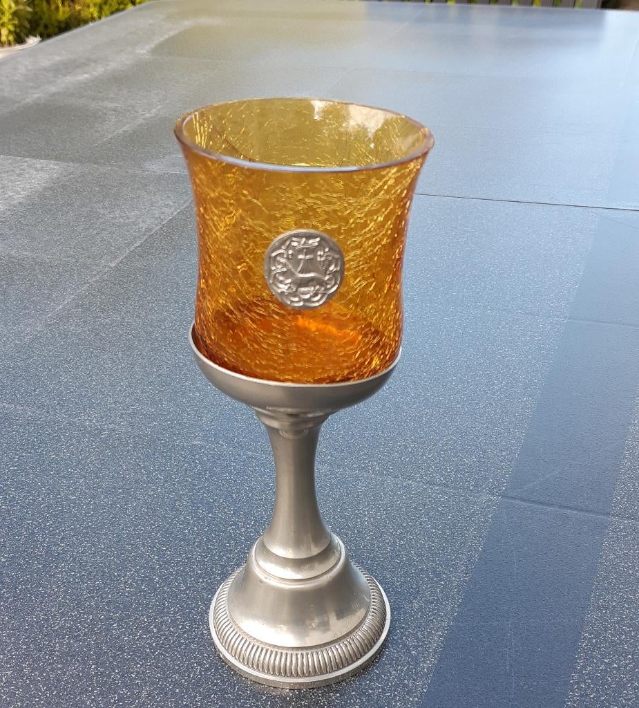 Photophore en verre sur pied en métal, Moins de 25 cm, Enlèvement ou Envoi, Autres couleurs, Utilisé