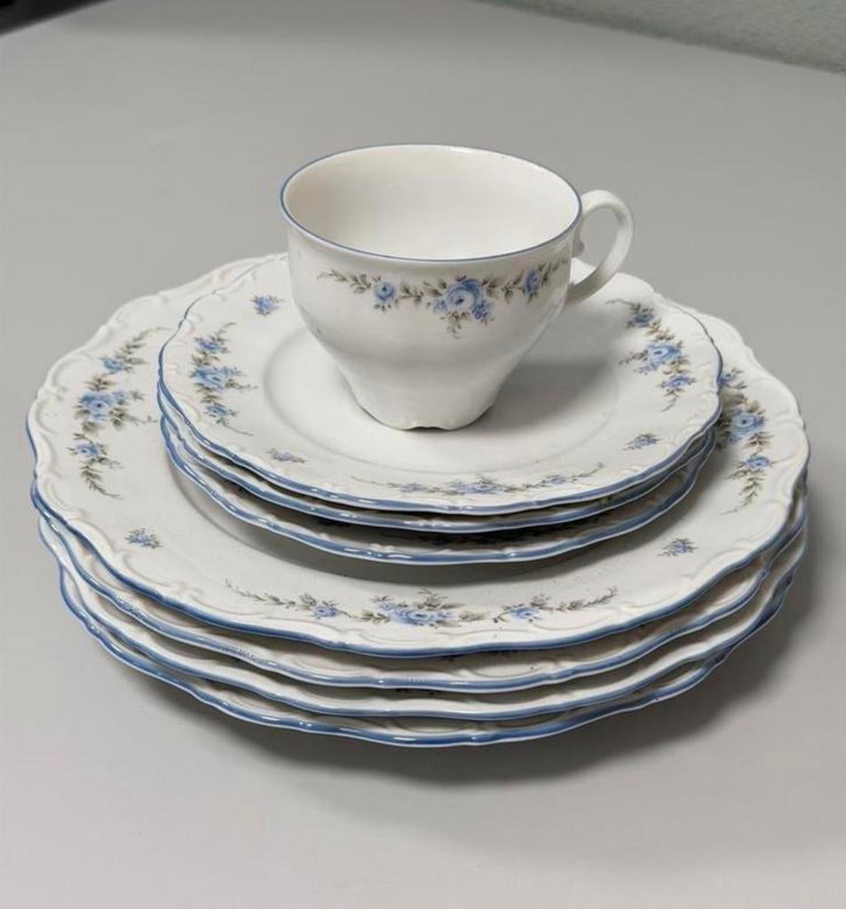 Rose Bavaria Porselein Servies Blauw Rozenmotief W. Germany, Ophalen of Verzenden