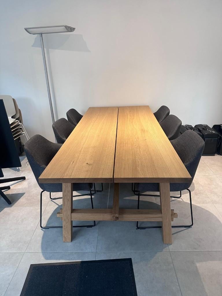 Volhouten tafel met 6 stoelen, Huis en Inrichting, Ophalen, 50 tot 100 cm, Zo goed als nieuw, Vijf personen of meer