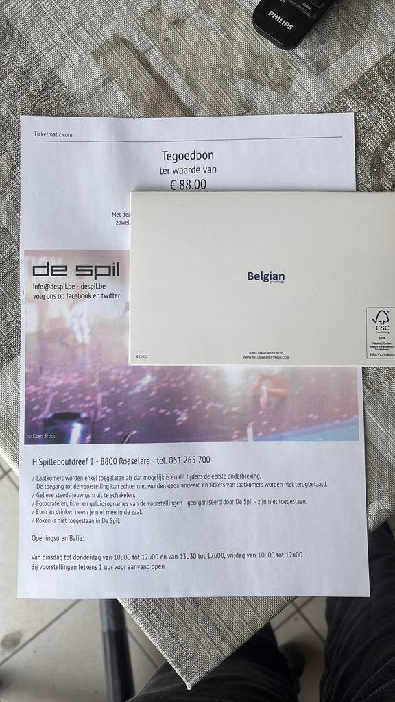 Tegoedbon De Spil (Roeselare), Tickets en Kaartjes