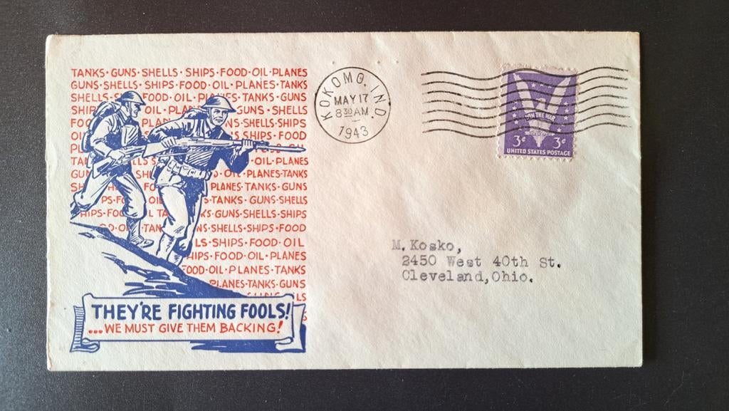 WWII Cover US Army de 1943 avec timbre patriotique au verso, Collections, Enlèvement ou Envoi