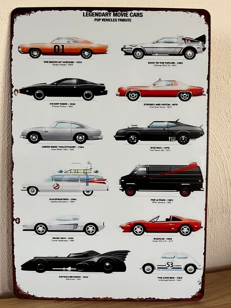 Plaque metallique voitures de film, Collections, Marques & Objets publicitaires, Enlèvement ou Envoi