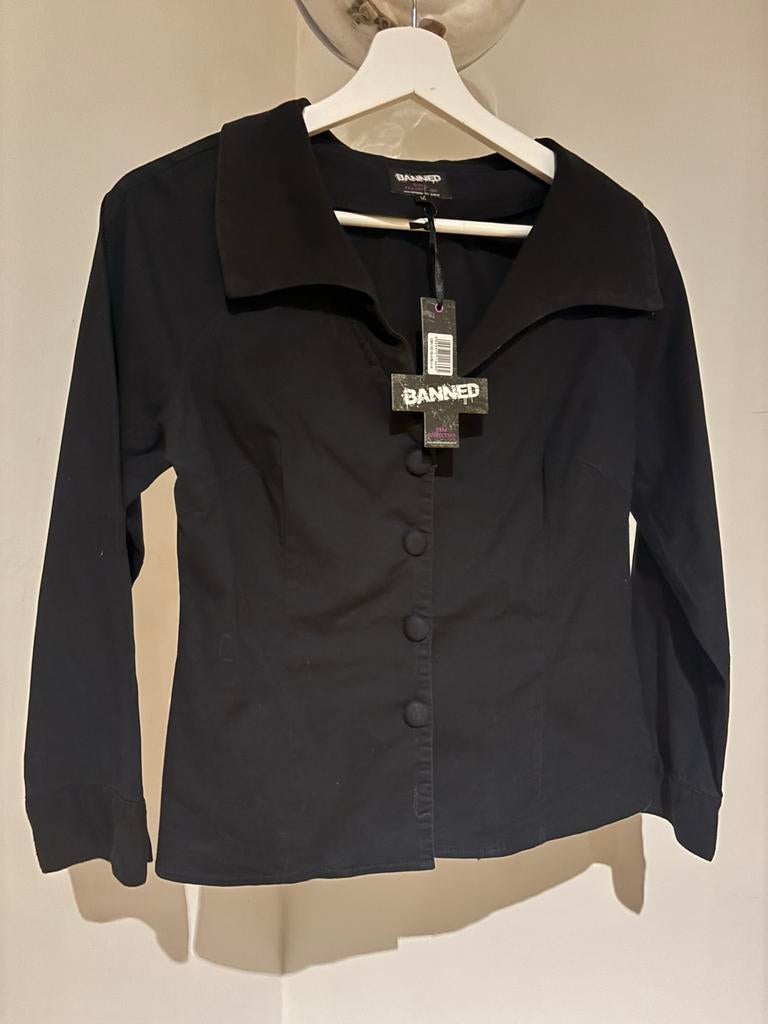 Blouse zwart M Banned nieuw etiket Gothic Rockabilly, Enlèvement ou Envoi, Neuf, Taille 38/40 (M), Noir