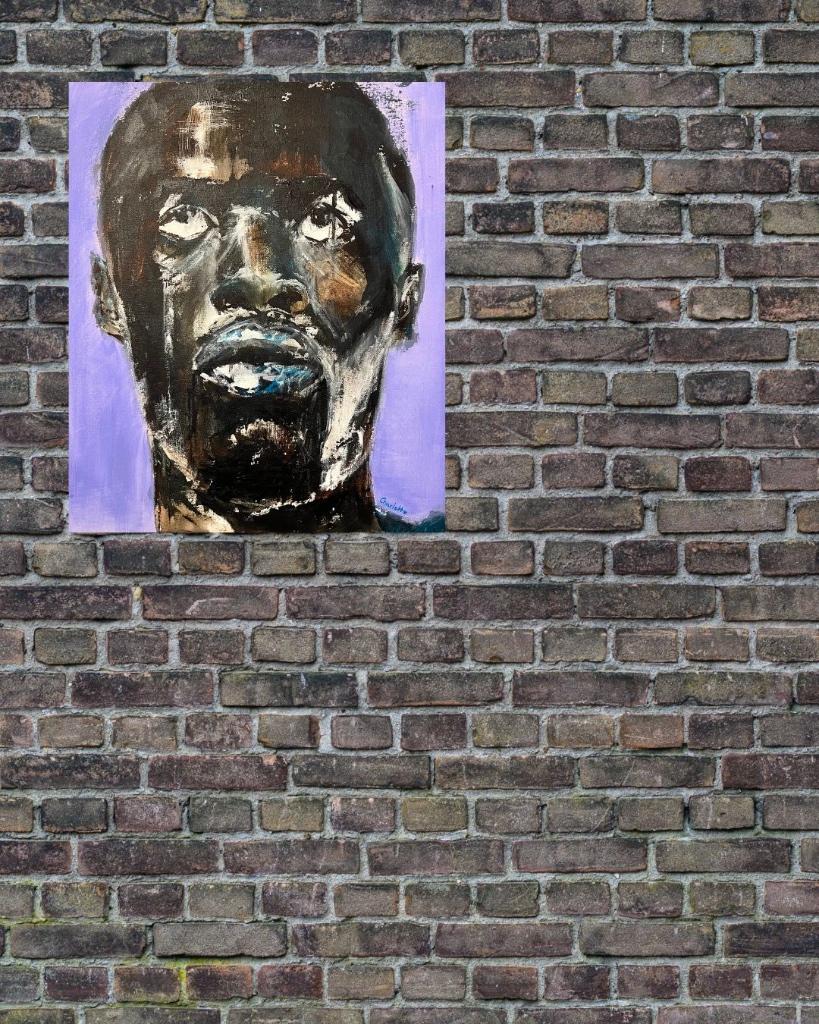 Schilderij peinture painting Black man ‘Head11’ 60x50, Ophalen, 50 tot 75 cm, Schilderij, 50 tot 75 cm