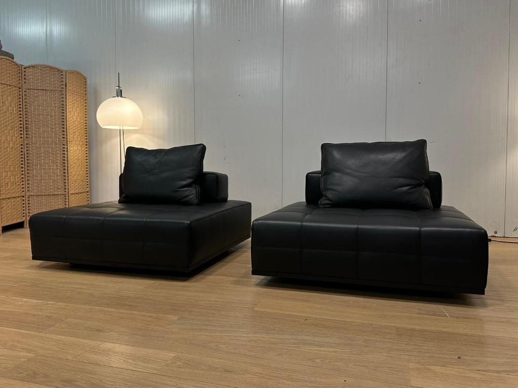 Minotti Lawrence Element Zwart Leder (2x) – NP: €14.000, Vierkant, 100 tot 125 cm, Leer, Ophalen of Verzenden