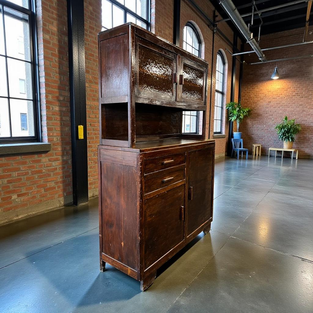 Vintage houten vitrinekast met geel glas, Kinderen en Baby's, Ophalen of Verzenden, Kast