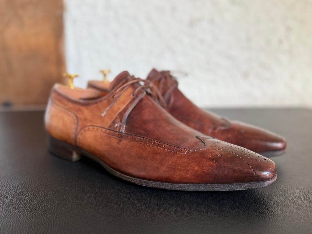 Santoni herenschoenen 8 (42 / 43) tricolor leer derby brogue, Kleding | Heren, Schoenen, Ophalen of Verzenden, Zo goed als nieuw