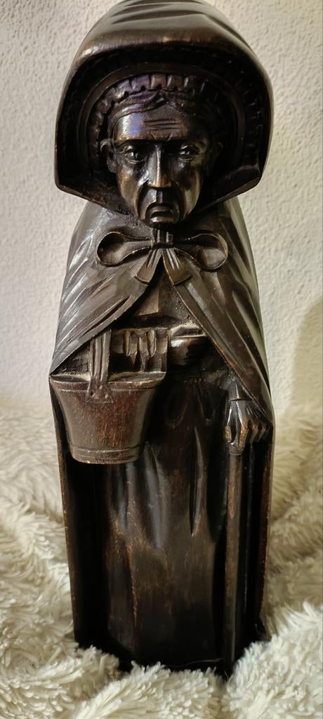 Antiek massief hout beeld begijn Brugge, Antiek en Kunst, Ophalen of Verzenden