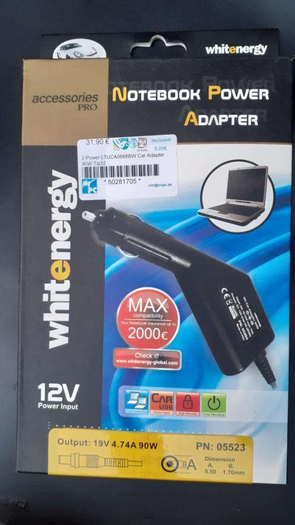 Chargeur 12v 90w prise allume-cigare notebook ACER, Ophalen of Verzenden, Nieuw, Whitenergy